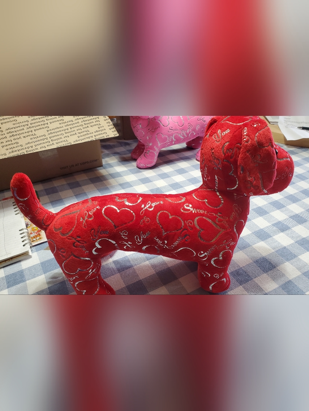 Dandee Collector's Choice Red Plush Dachshund Dog, Valentine's Heart Design